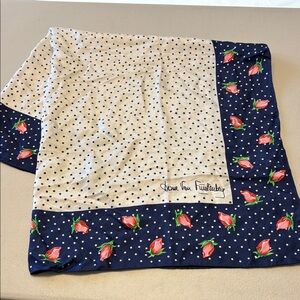 Diane Von Furstenberg Navy, Cream & Pink Floral Polka Dot Silk Scarf 30x30